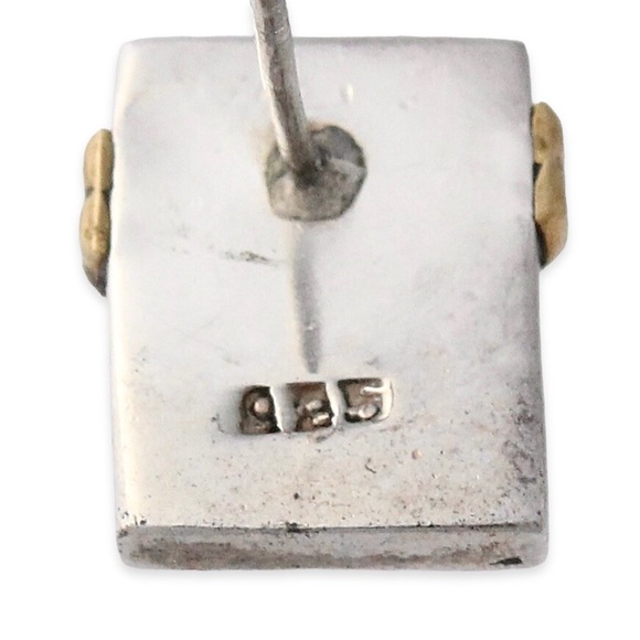 Vintage Sterling Silver & Brass Rectangle Stud Earrings Two Tone Mixed Metal - Picture 5 of 5